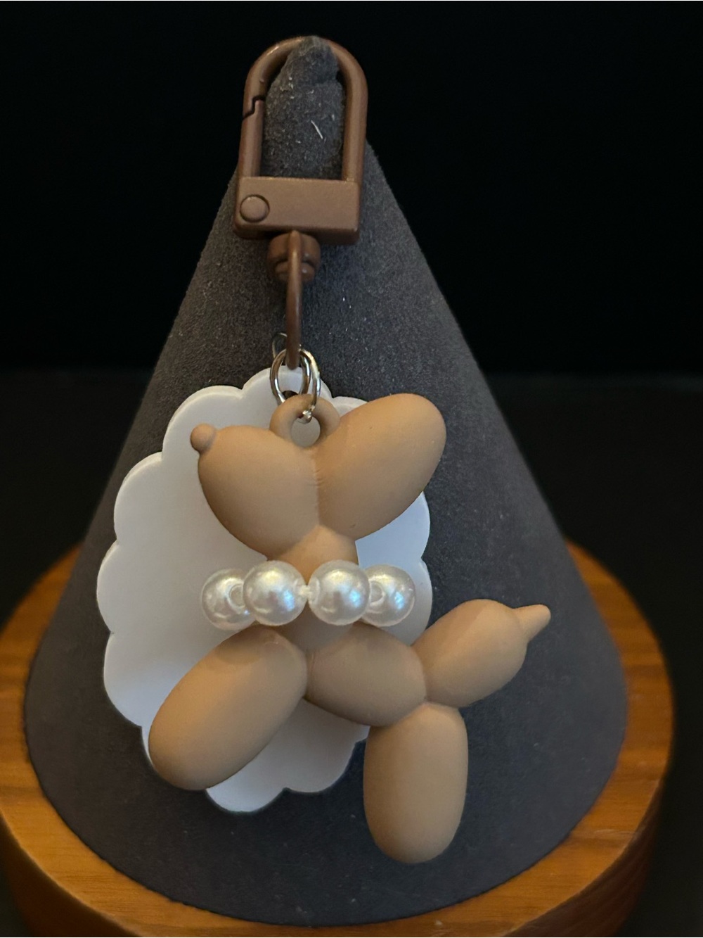 Mint Beige or Brown Balloon Dog Keychain Zipper Pull with Flower Tag NWT - Picture 6 of 8